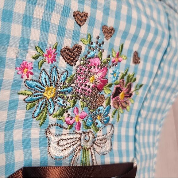 Country Line Dirndl & Matching Apron- Blue & White Gingham w Bling, sz 34 (US 4) - Picture 3 of 9